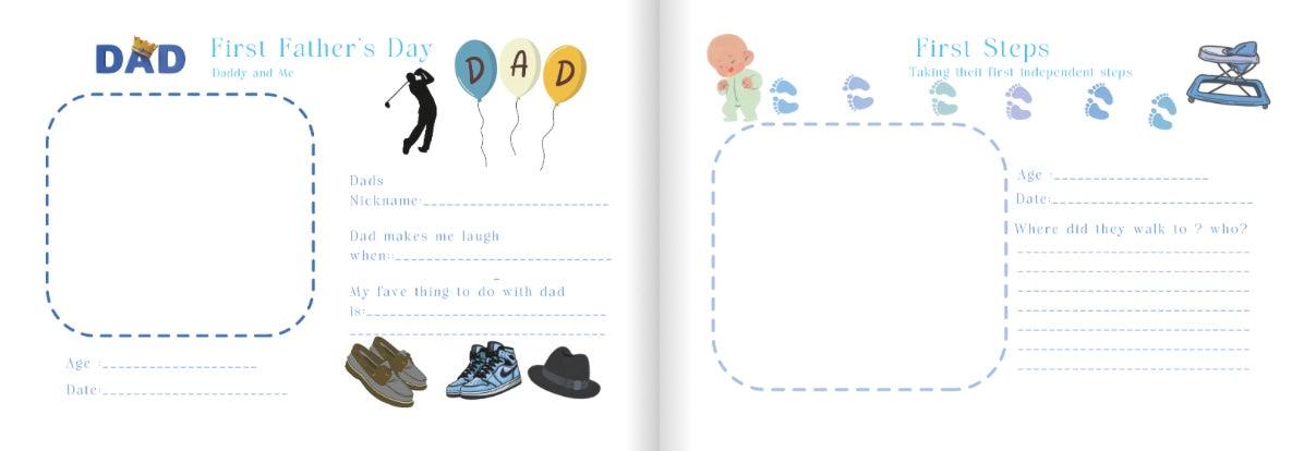Baby journal entries for first Fathers day and the baby's first steps
