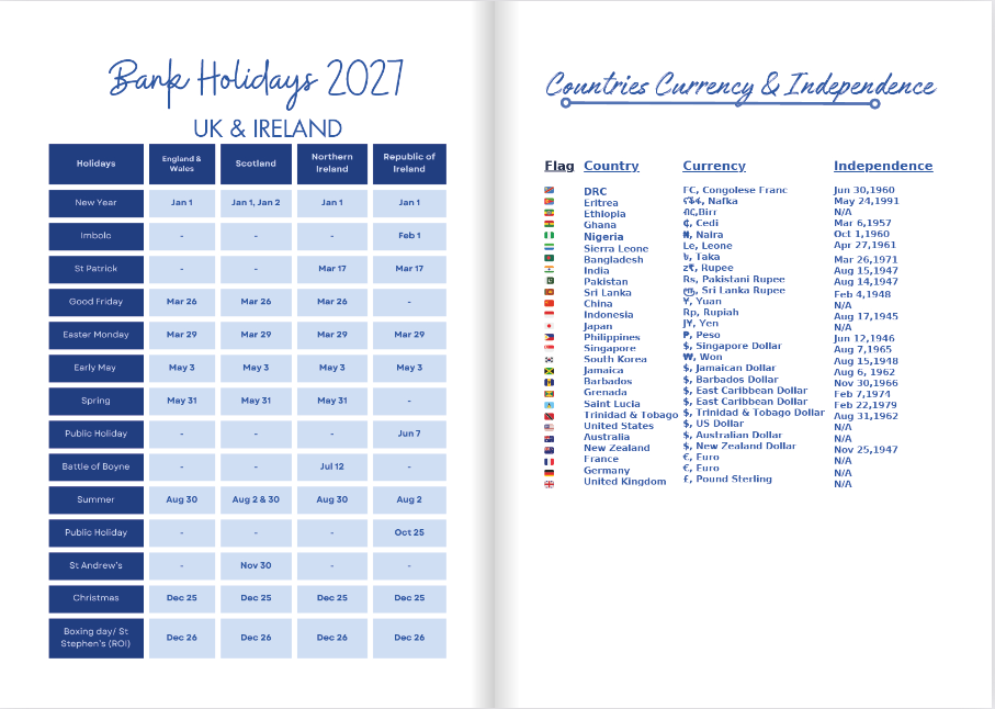 hardback undated daily gratitude journal in the colour Boss Blue	