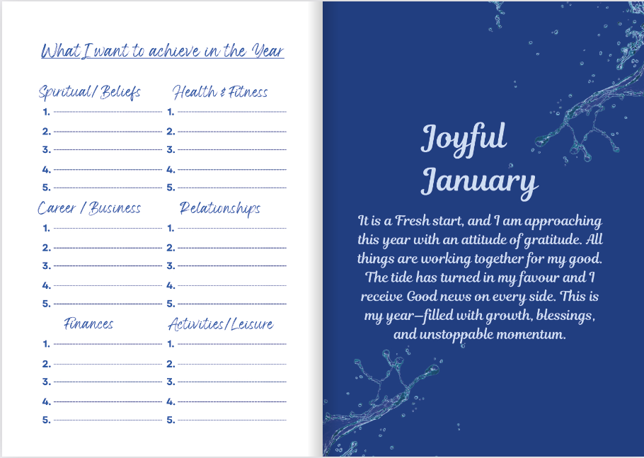 hardback gratitude journal with a space to write goals and monthly affirmations for motivation