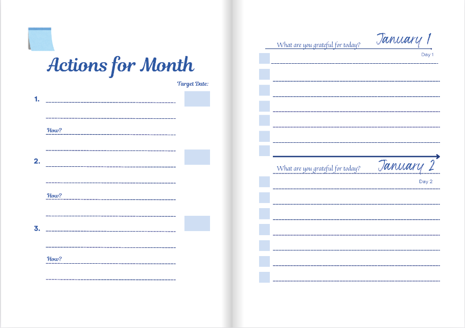 Hardback gratitude journal in the colour blue water with space to write down daily blessings