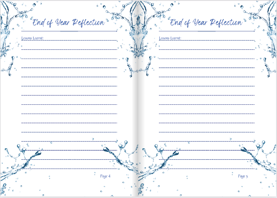 Hardback gratitude journal in the colour blue water this space is where you may record your end of year reflections as you prep for the year ahead