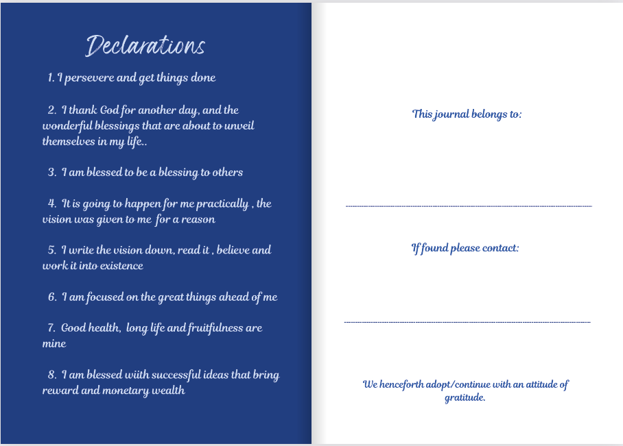 hardback undated daily gratitude journal in the colour Boss Blue