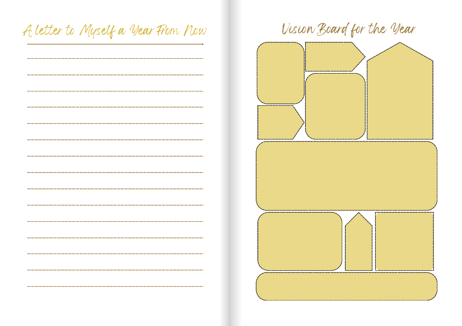 hardback undated gratitude journal in the colour Festive Gold 