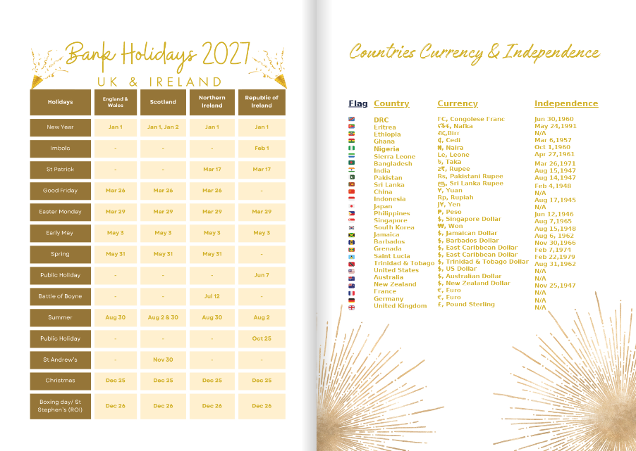 hardback undated gratitude journal in the colour Festive Gold