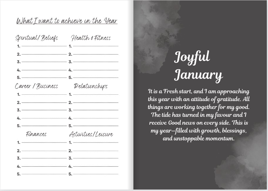 Hardback gratitude journal with monthly affirmations and declarations