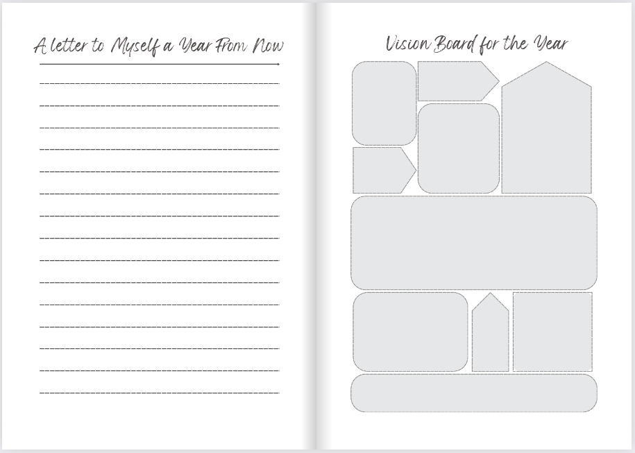 Hardback gratitude journal with a self written letter and vision board