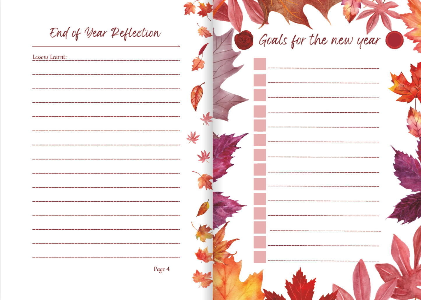 Hardback gratitude journal reflecdtion pages and oals for the new year