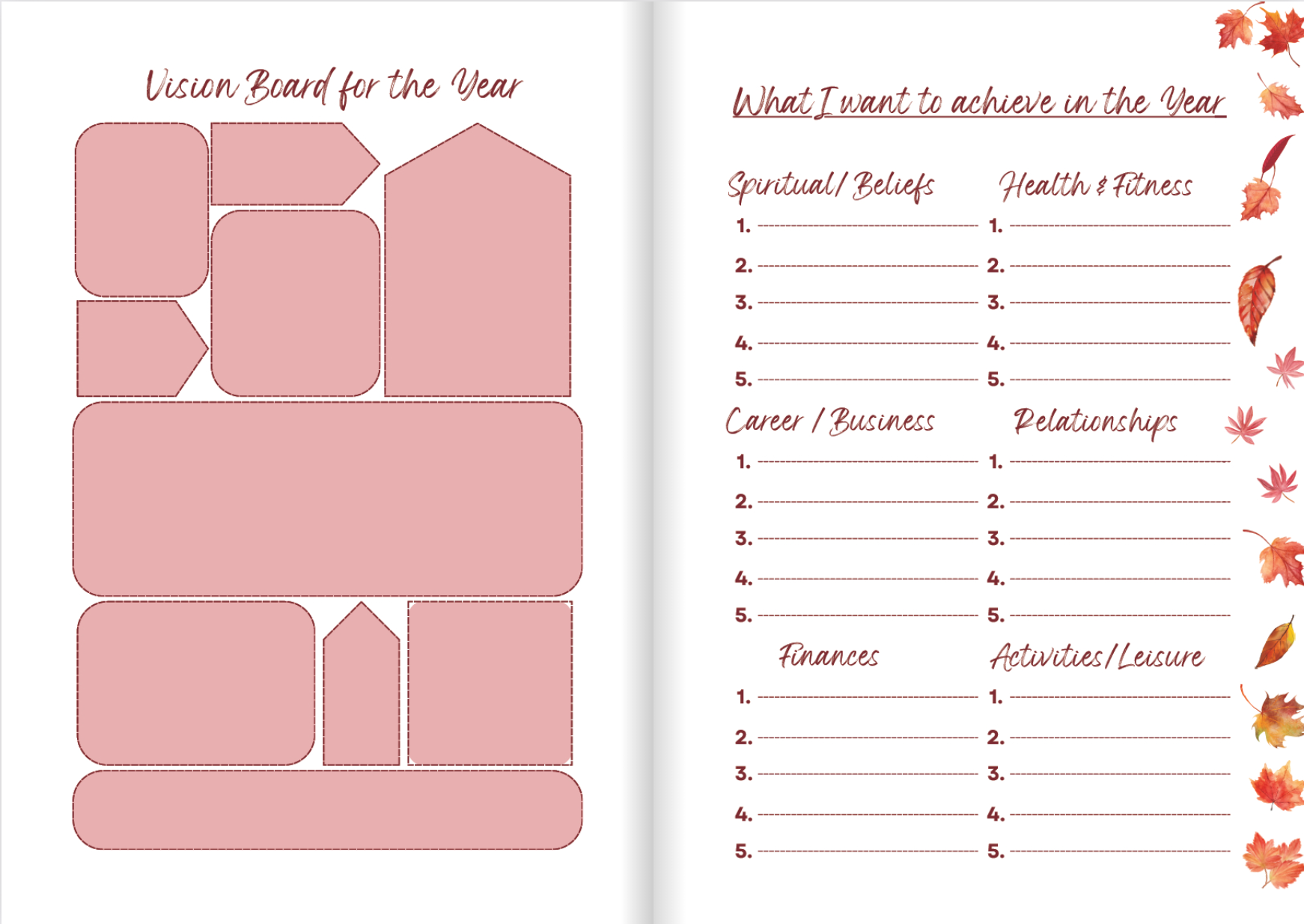 Hardback gratitude journal vision board and goals for the year in Ruby Red