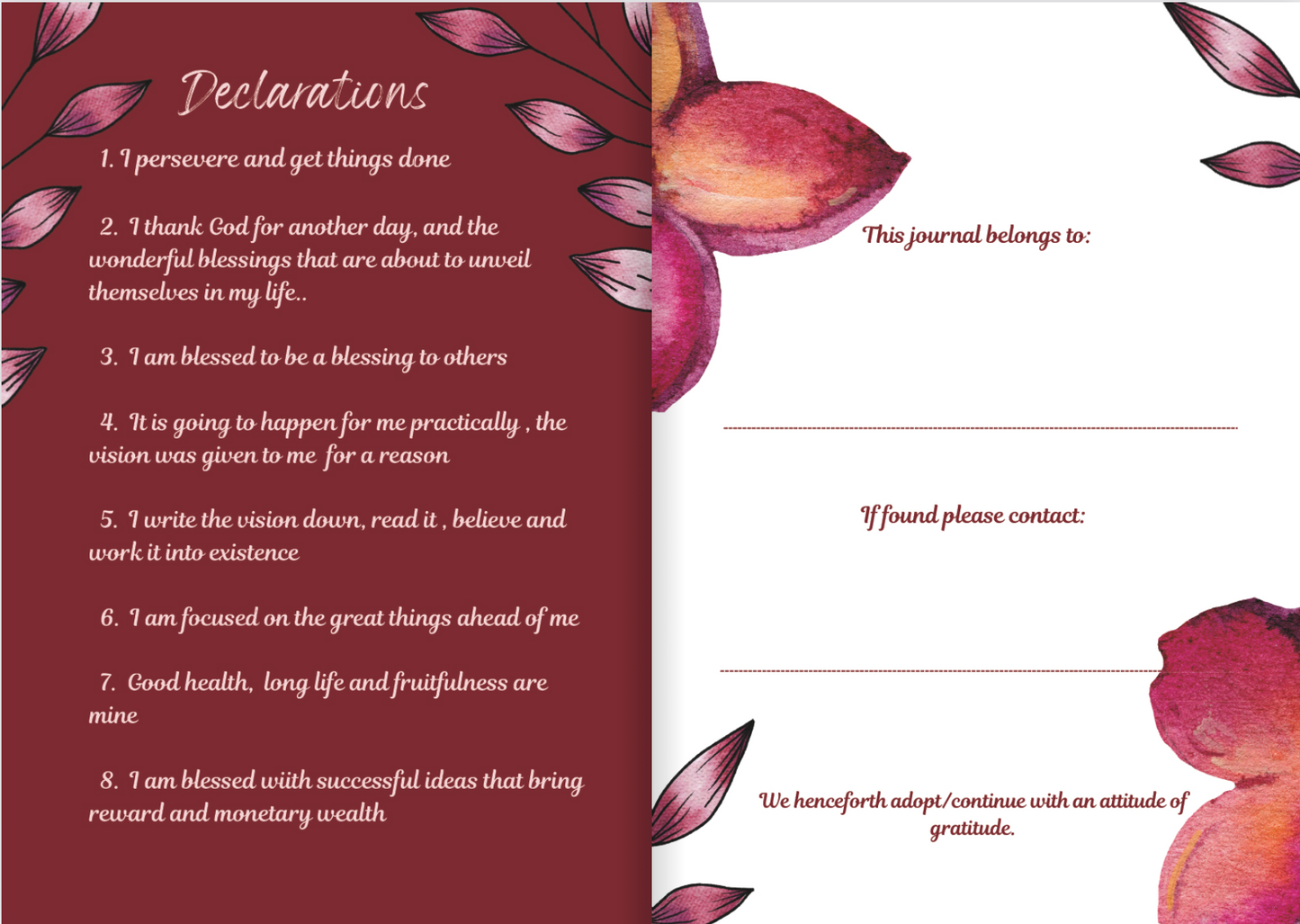 Ruby Red gratitude journal declarations