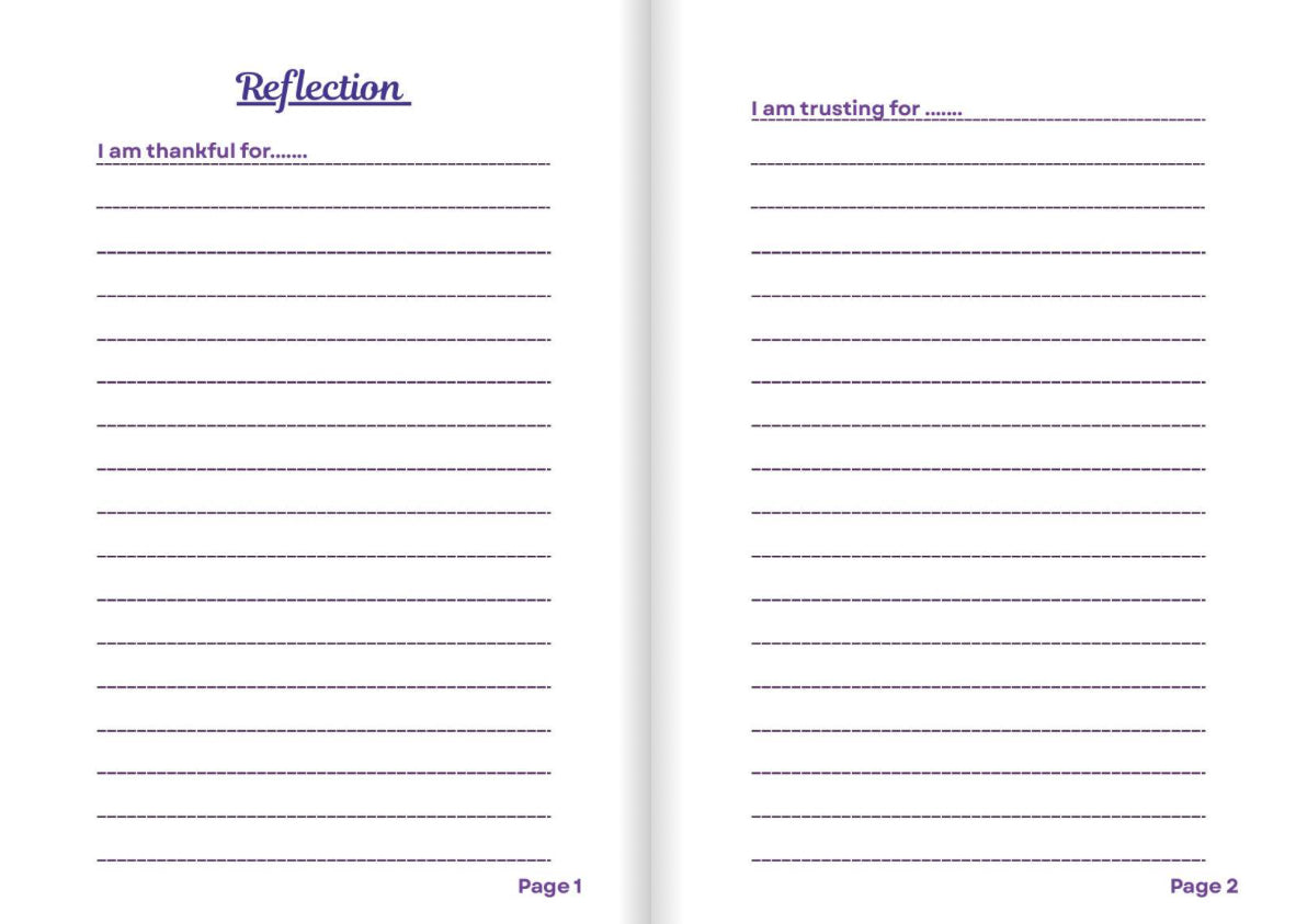 Journal entry pages of a notebook with reflection prompts on a white background.